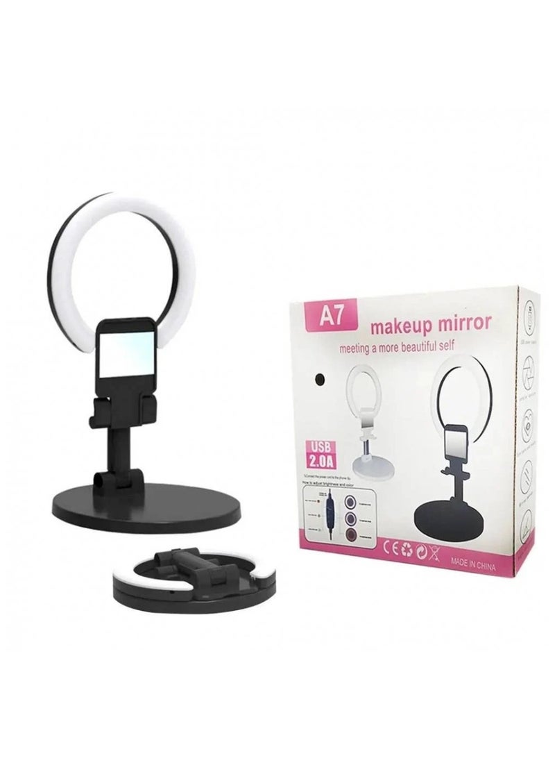 Makeup stand and mirror with multi-level ring light